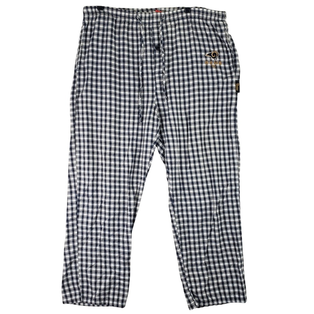 NFL Los Angeles Rams Pajama Pants Mens Large Navy Blue Plaid Loungewear Cotton